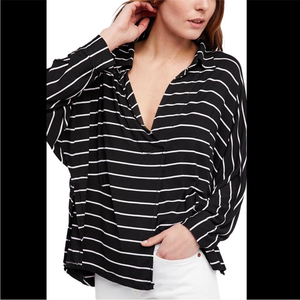 We The Free Black and White Striped Blouse